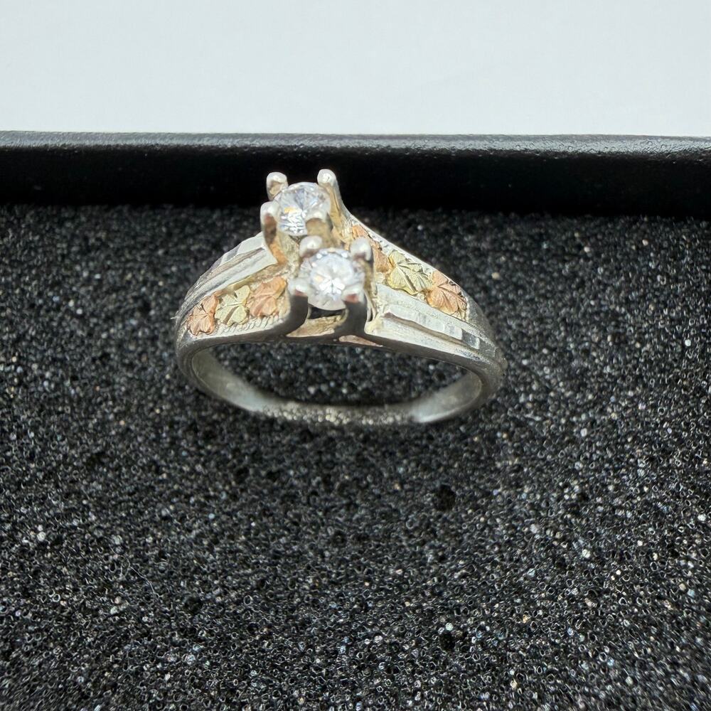 C.Co Black Hills Gold 12K & 925 Silver Double Solitaire CZ Ring Sz 8 - Picture 4 of 8